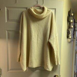 SHEIN Cream Ribbed Turtleneck Sweater